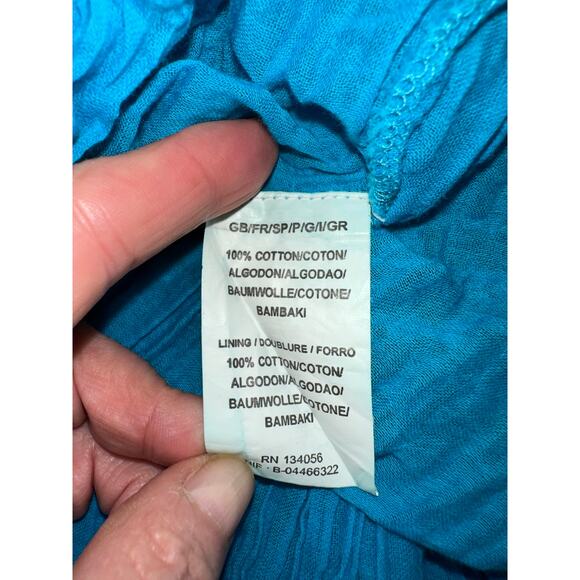 NWOT TURQUOISE SLEEVELESS BLOCK PRINT HIPPIE BOHO MAXI DRESS COTTON GAUZE - Picture 7 of 11